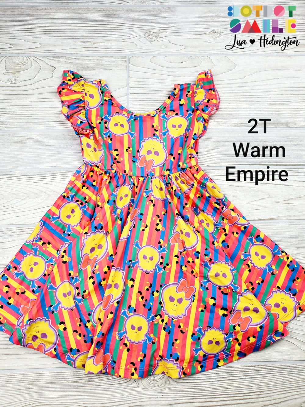 NWT DotDotaSmile Bright Rainbow Skull Empire Dress (2T)